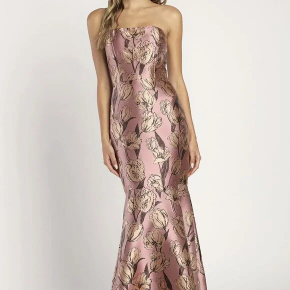 NWT Lulus Gowning Around Mauve Floral Jacquard Strapless Maxi Dress - Picture 3 of 9